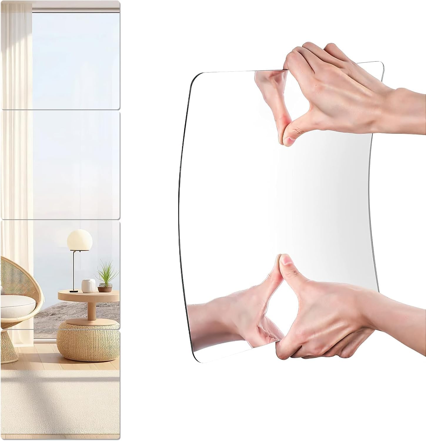 4 Pack 12x12 Inch Acrylic Wall Mirror Tiles