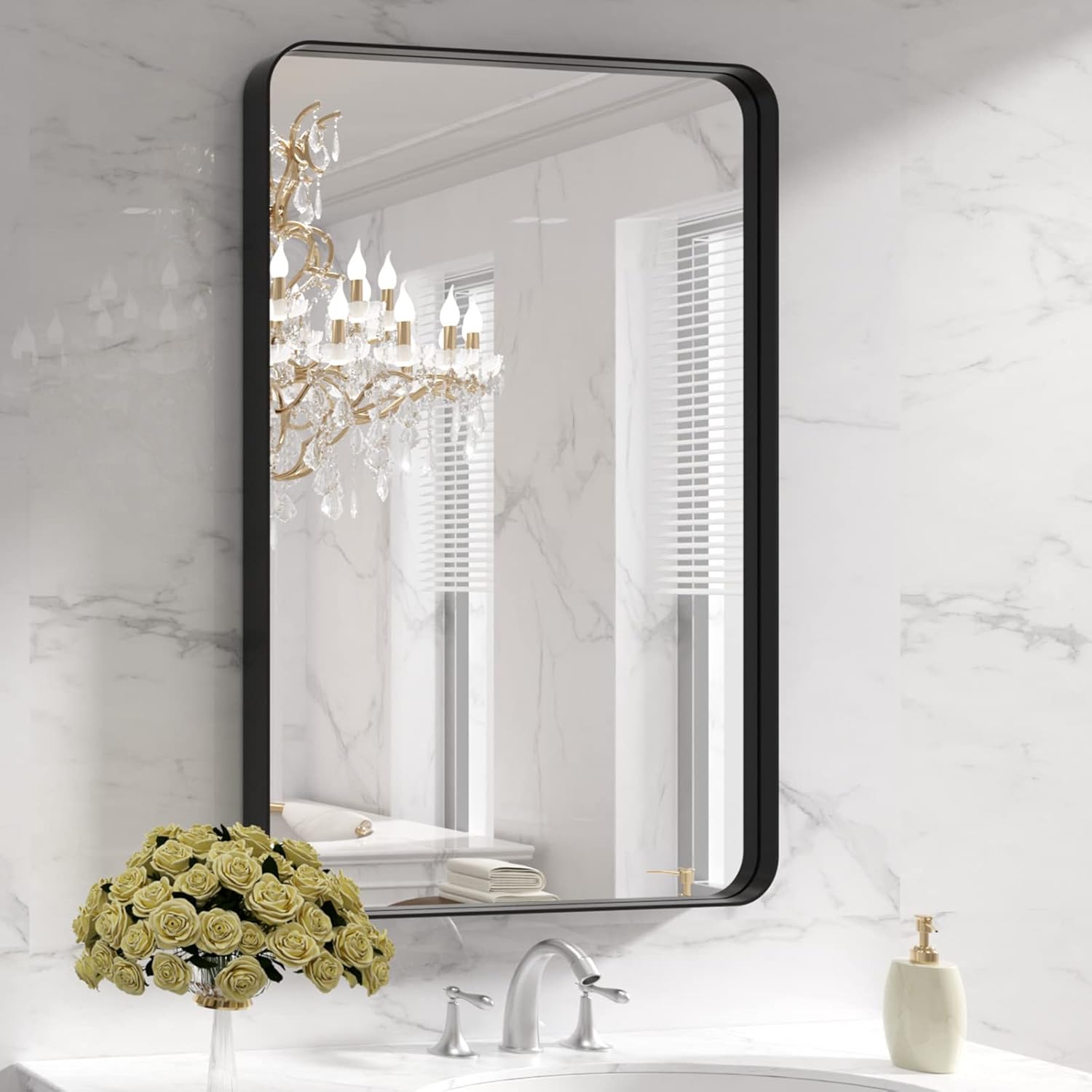 22x30 Inch Black Metal Frame Bathroom Mirror