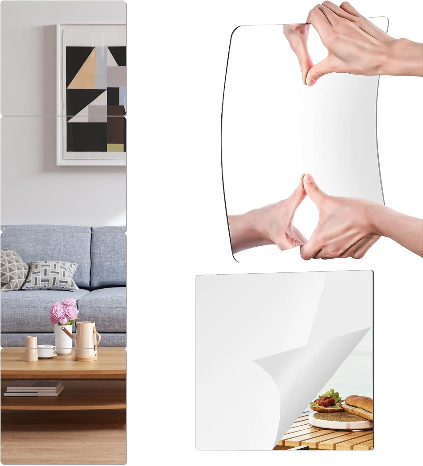 4 Pack 12x12 Inch Acrylic Wall Mirror Tiles