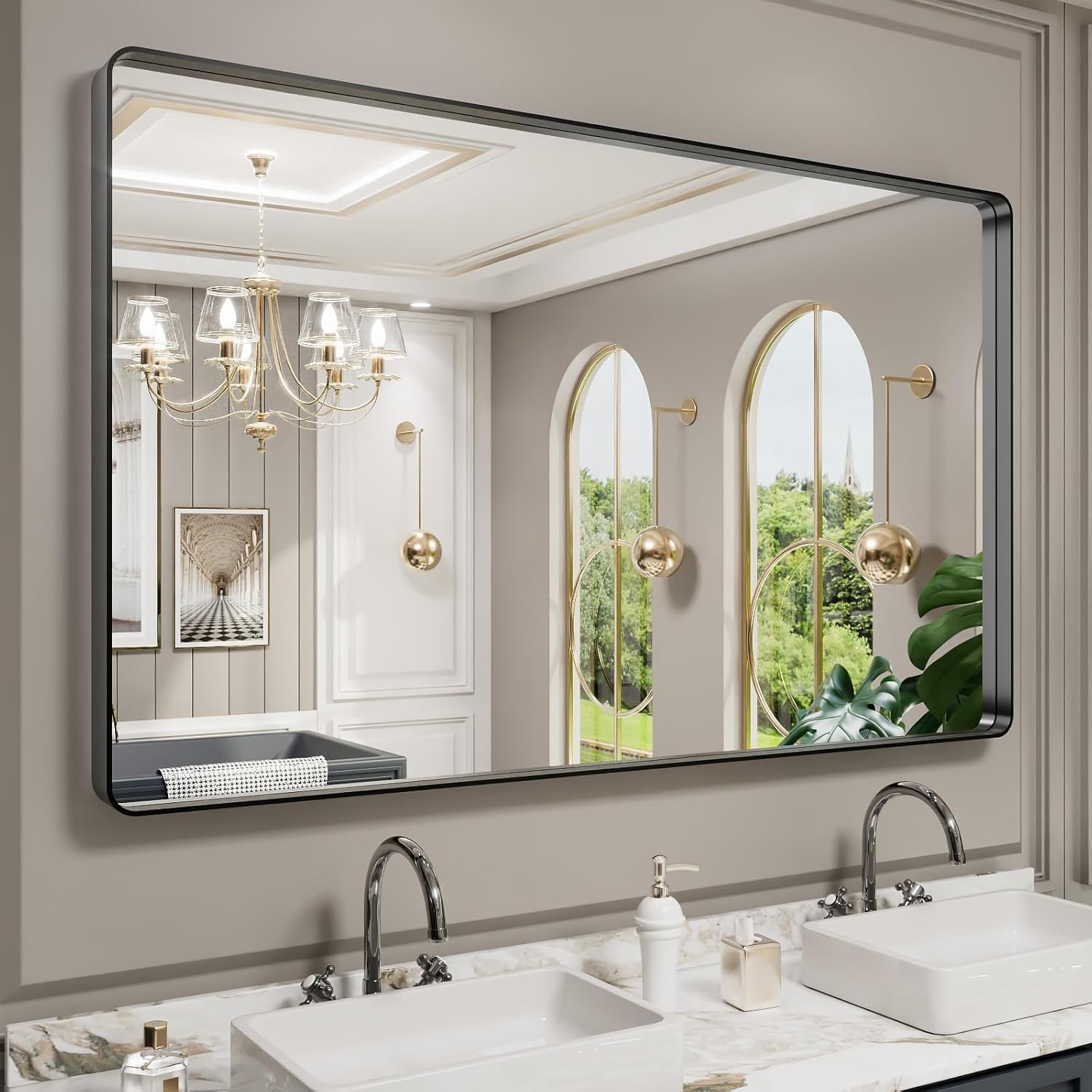 22x30 Inch Black Metal Frame Bathroom Mirror