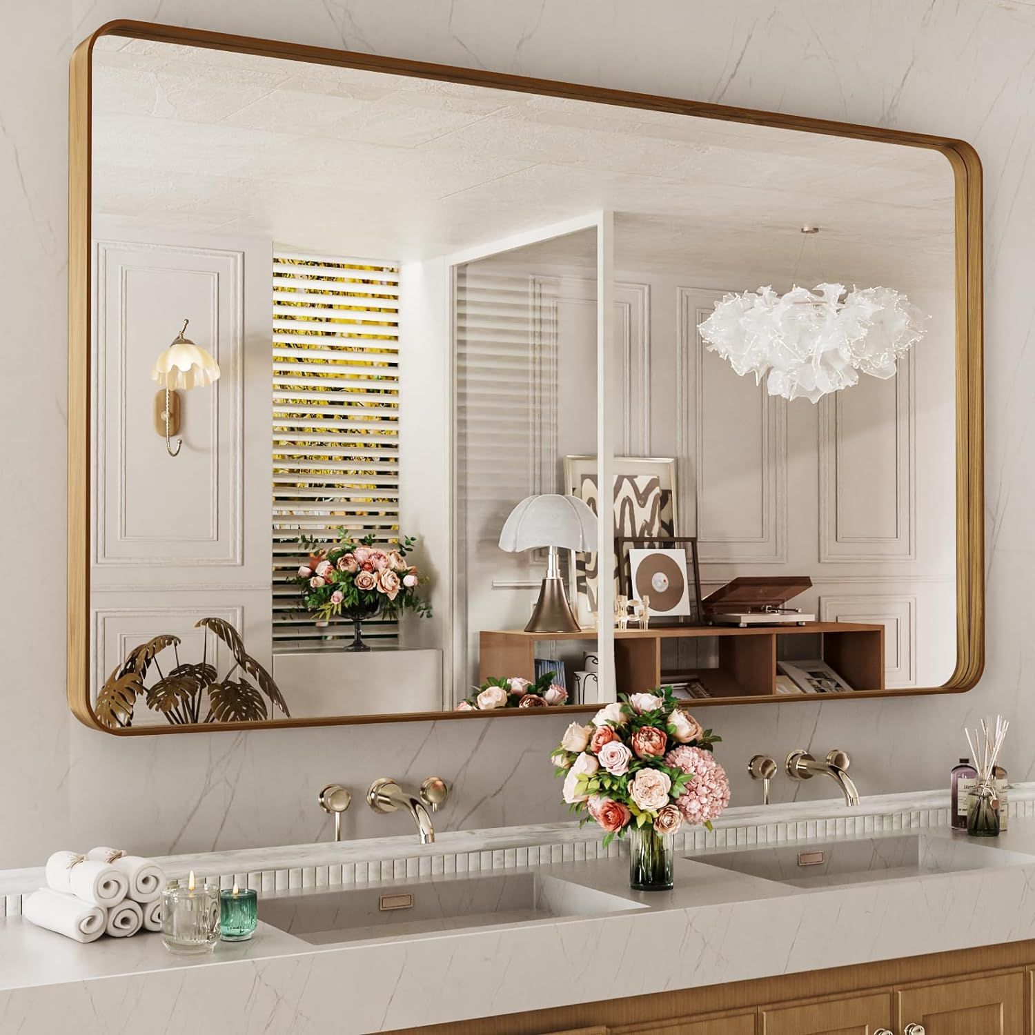 22x30 Inch Black Metal Frame Bathroom Mirror