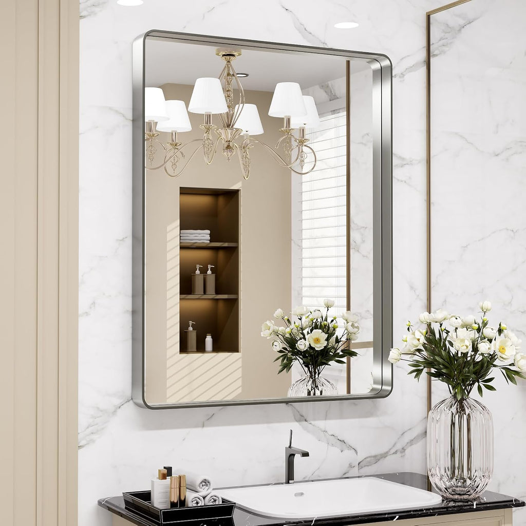 22x30 Inch Black Metal Frame Bathroom Mirror
