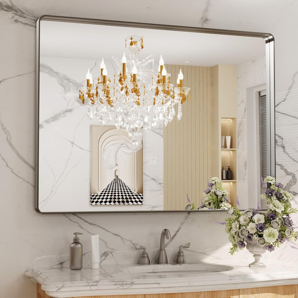 22x30 Inch Black Metal Frame Bathroom Mirror
