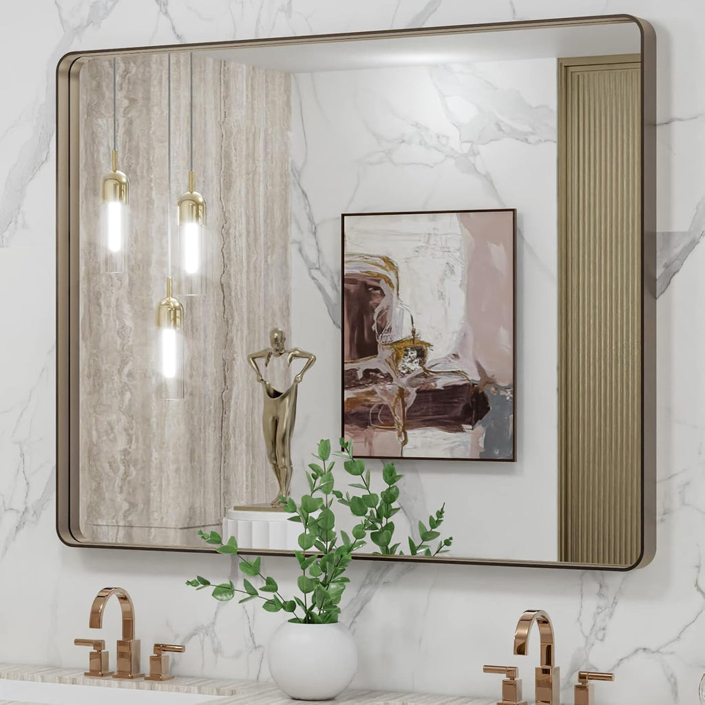 22x30 Inch Black Metal Frame Bathroom Mirror