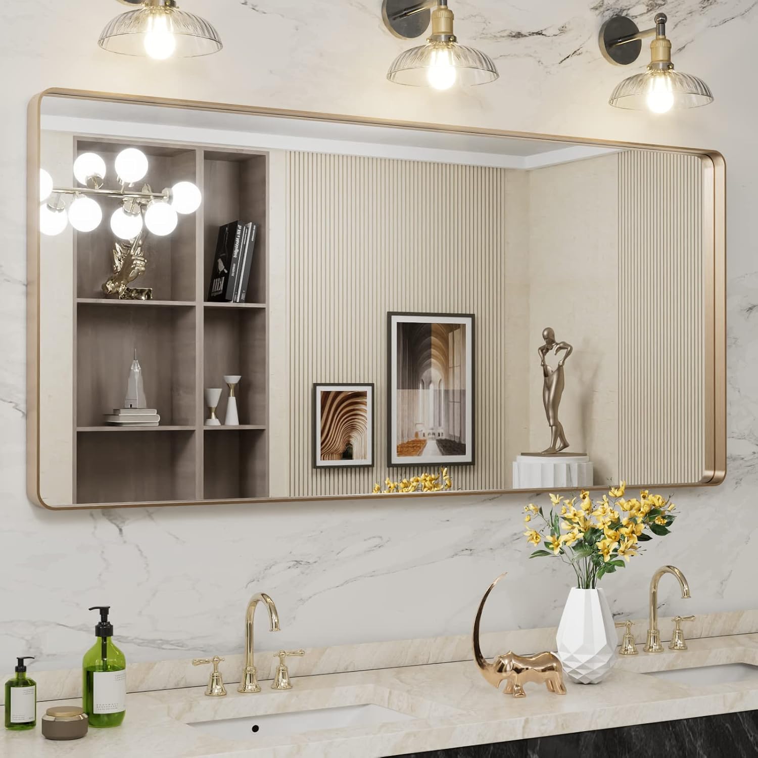 22x30 Inch Black Metal Frame Bathroom Mirror