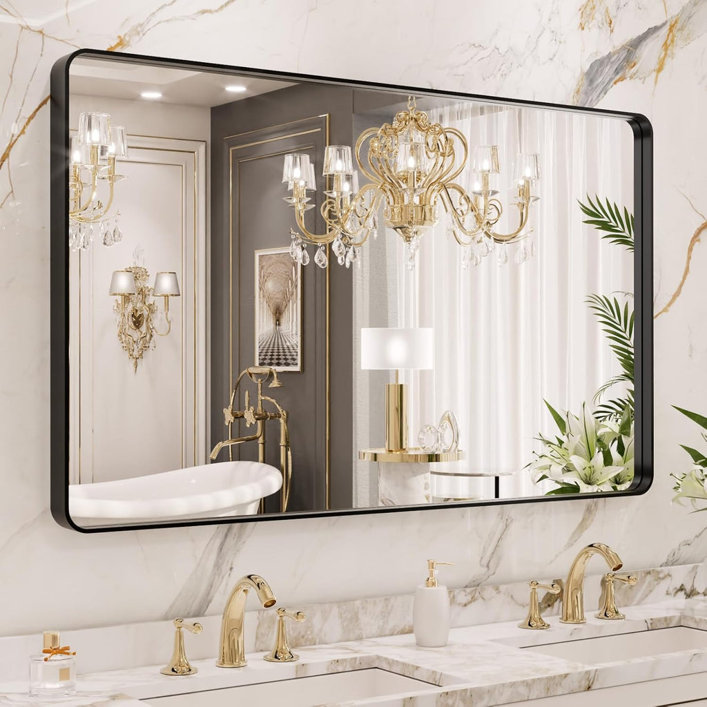 22x30 Inch Black Metal Frame Bathroom Mirror