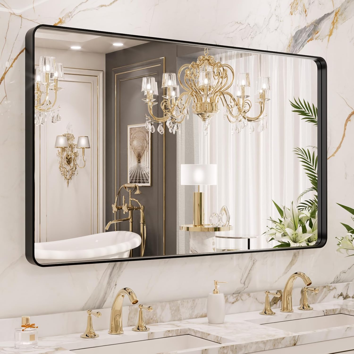 22x30 Inch Black Metal Frame Bathroom Mirror