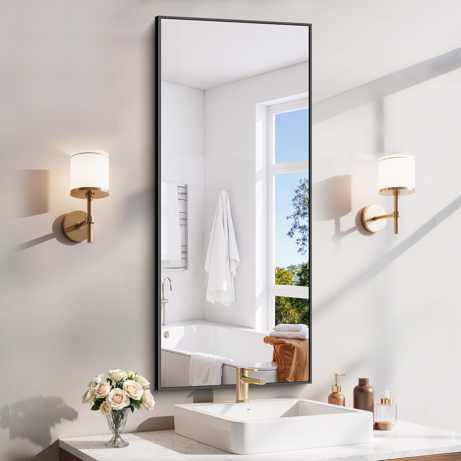 18x24 Inch Black Aluminum Frame Bathroom Mirror