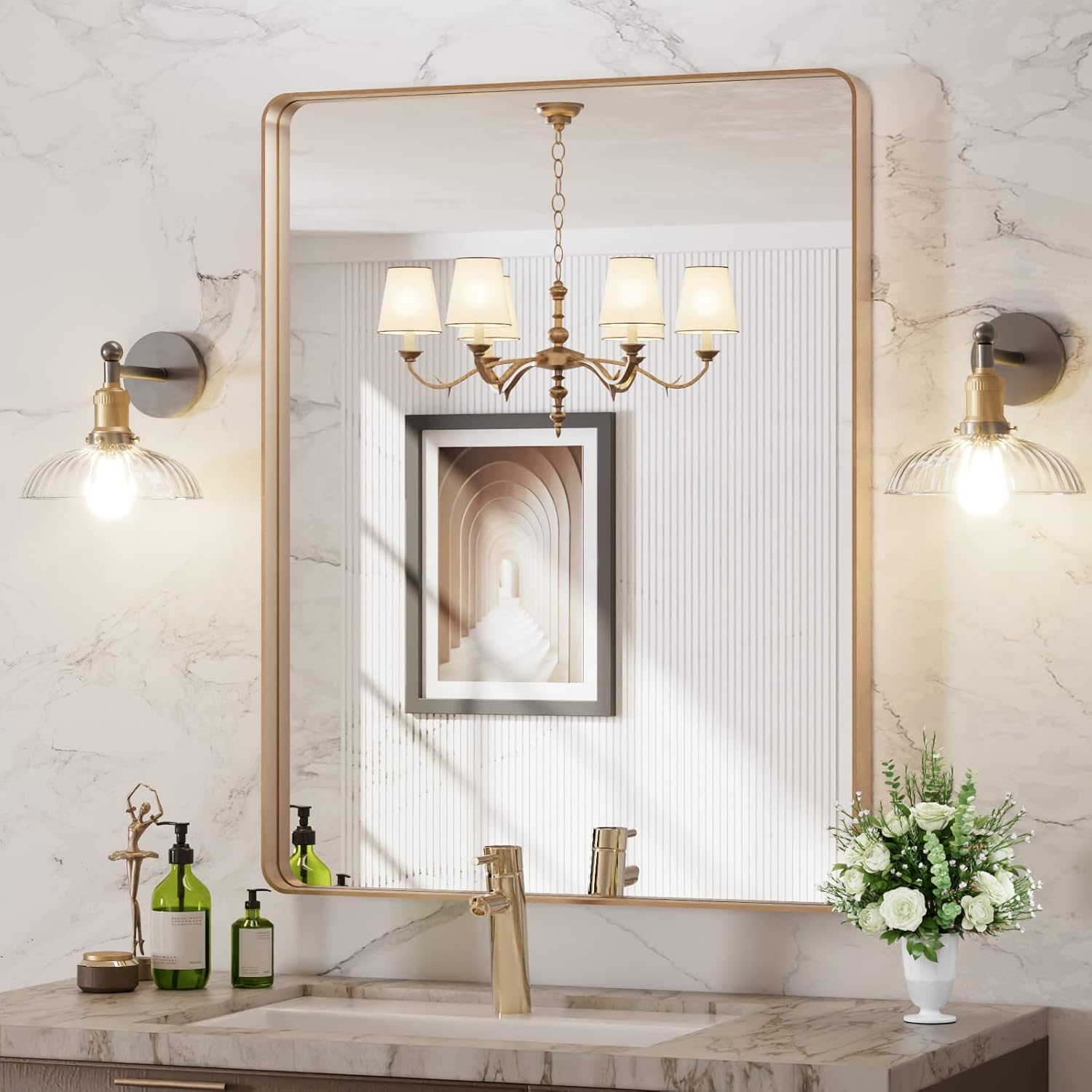 22x30 Inch Black Metal Frame Bathroom Mirror