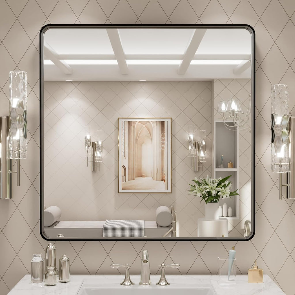 22x30 Inch Black Metal Frame Bathroom Mirror
