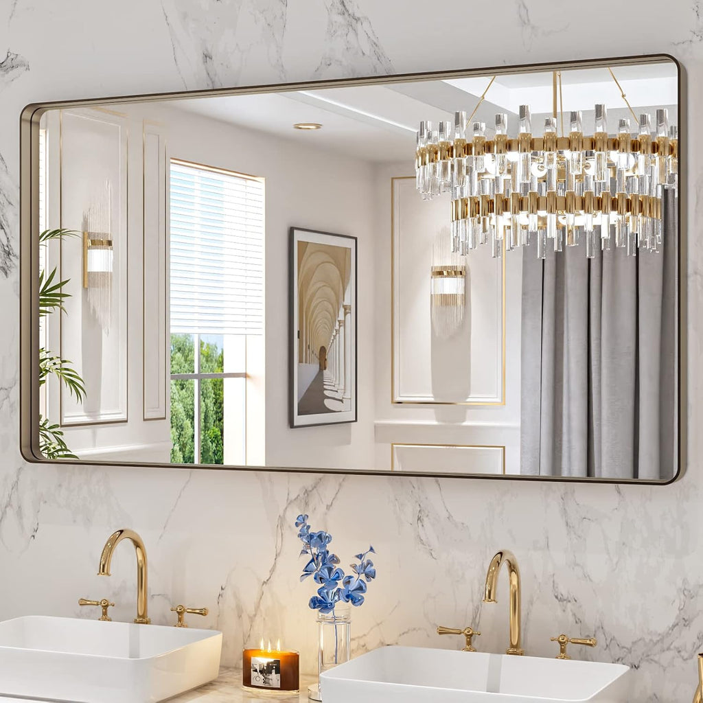 22x30 Inch Black Metal Frame Bathroom Mirror