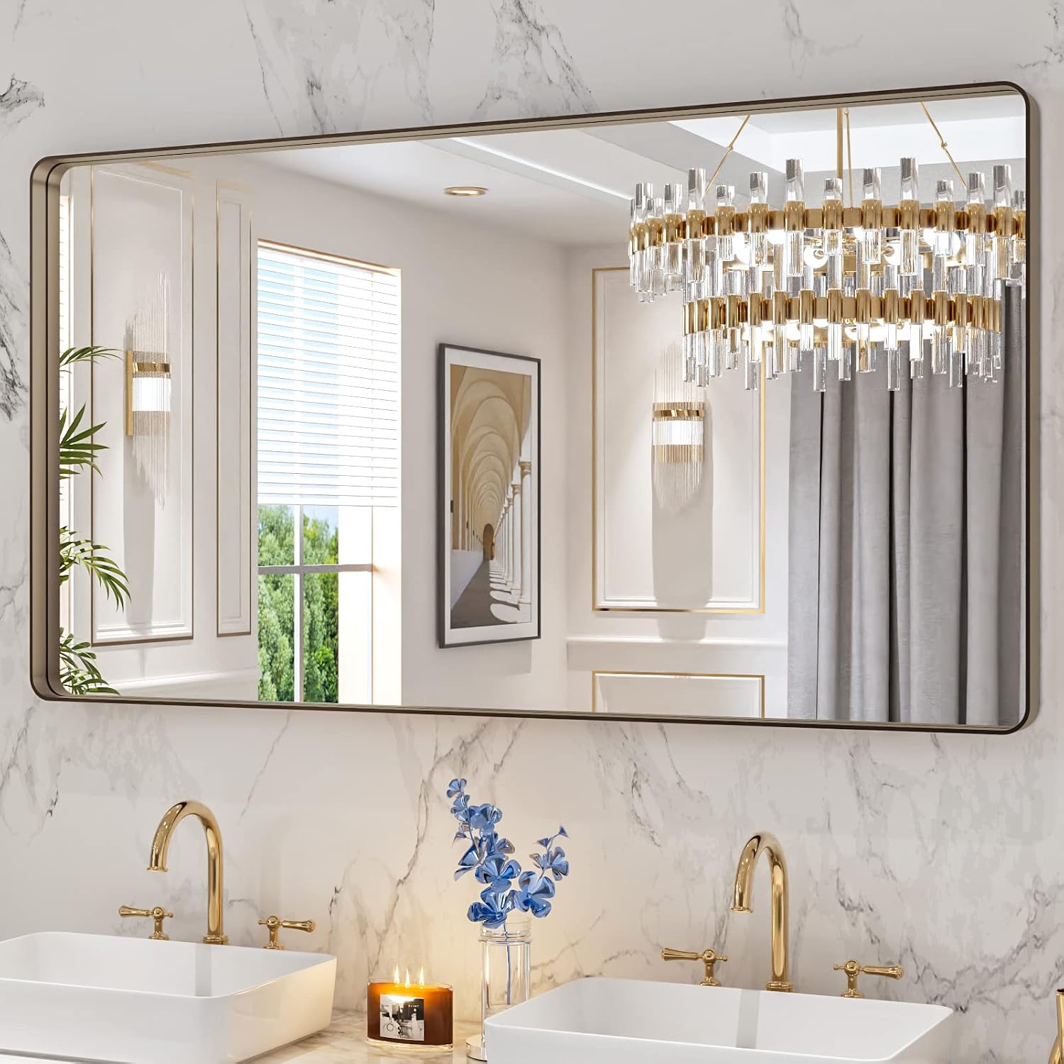 22x30 Inch Black Metal Frame Bathroom Mirror