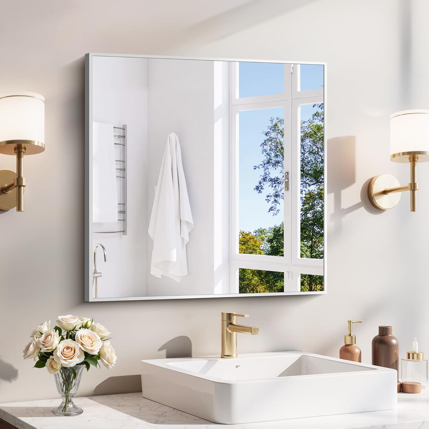 18x24 Inch Black Aluminum Frame Bathroom Mirror