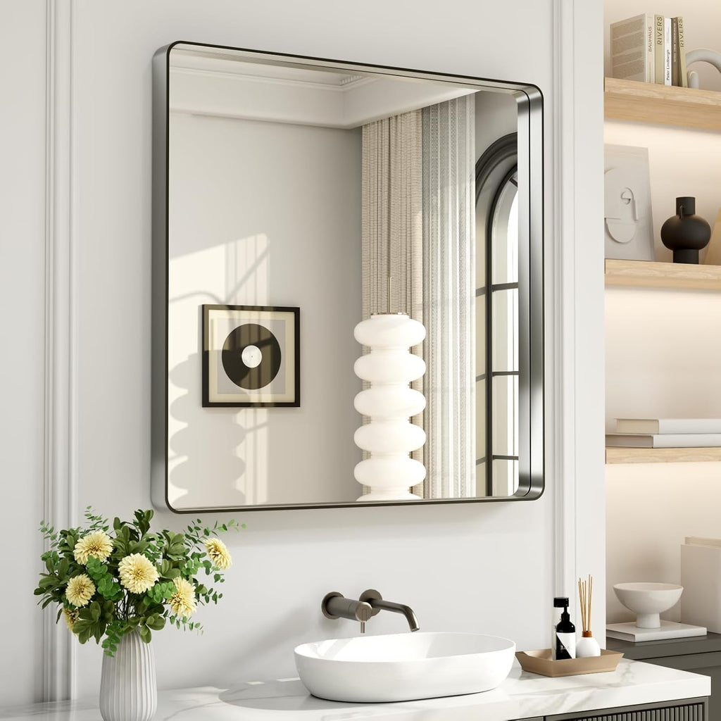 22x30 Inch Black Metal Frame Bathroom Mirror