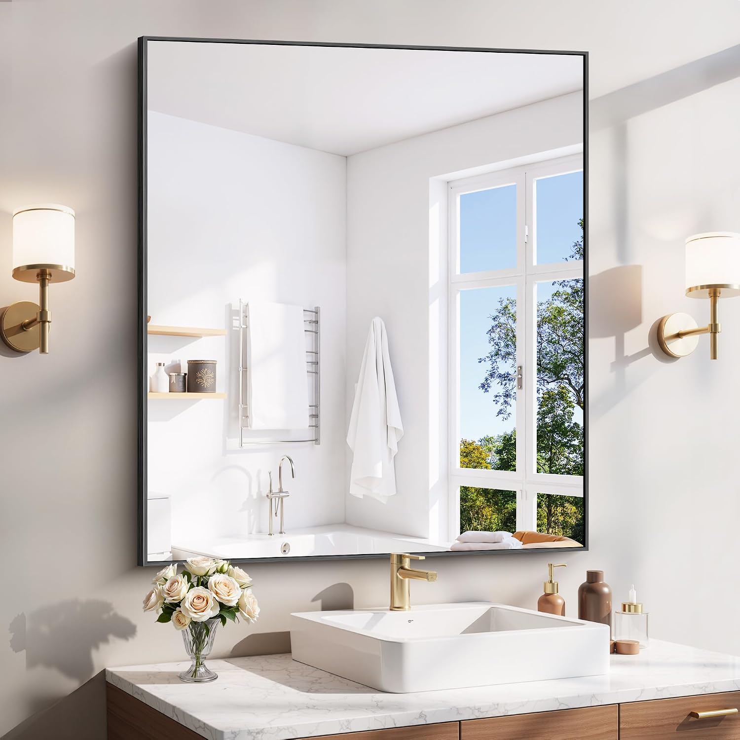 18x24 Inch Black Aluminum Frame Bathroom Mirror