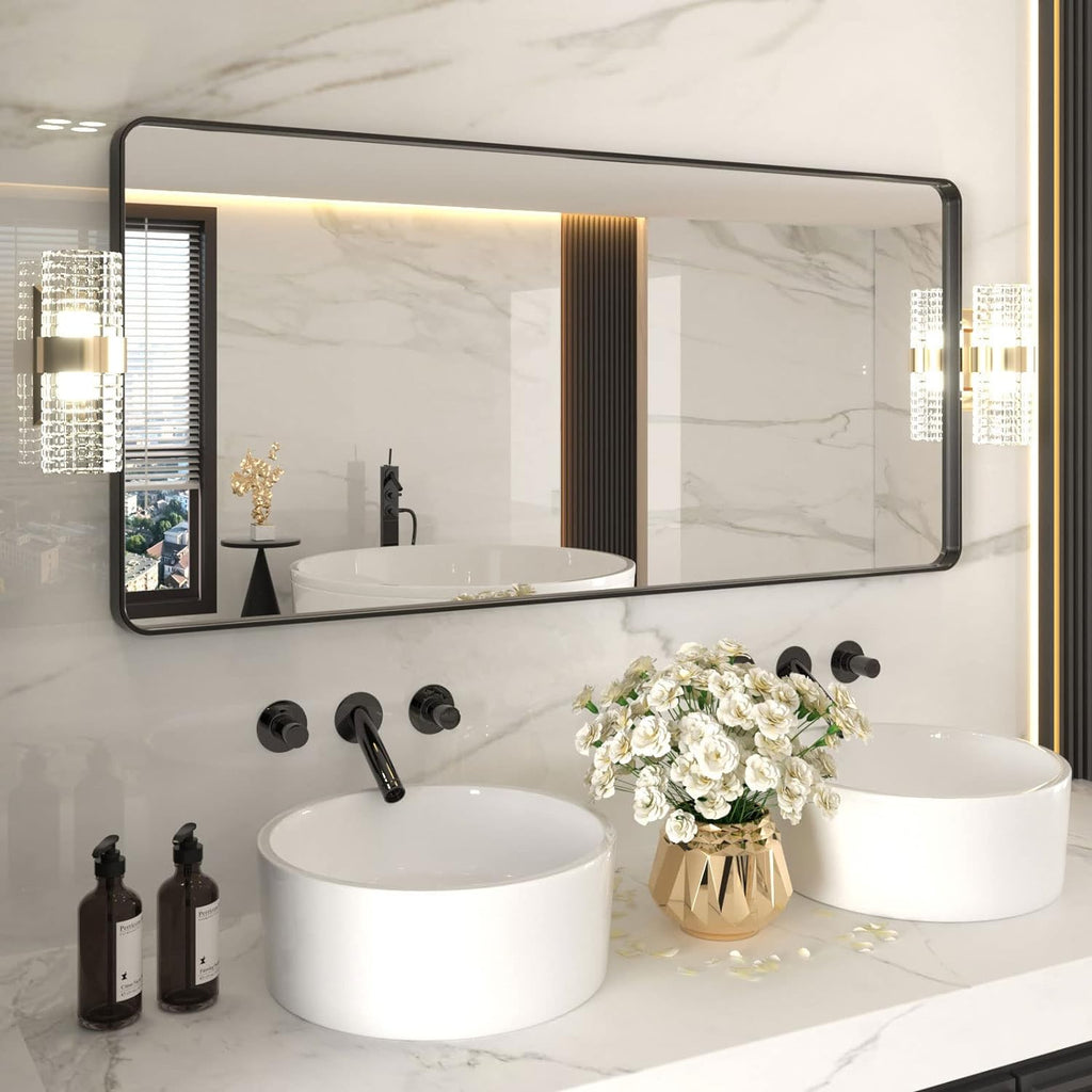 22x30 Inch Black Metal Frame Bathroom Mirror