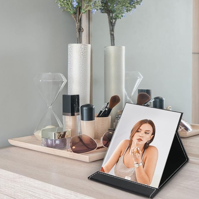 Folding Portable Travel Mirror with Adjustable PU Cover