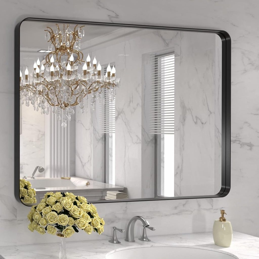 22x30 Inch Black Metal Frame Bathroom Mirror