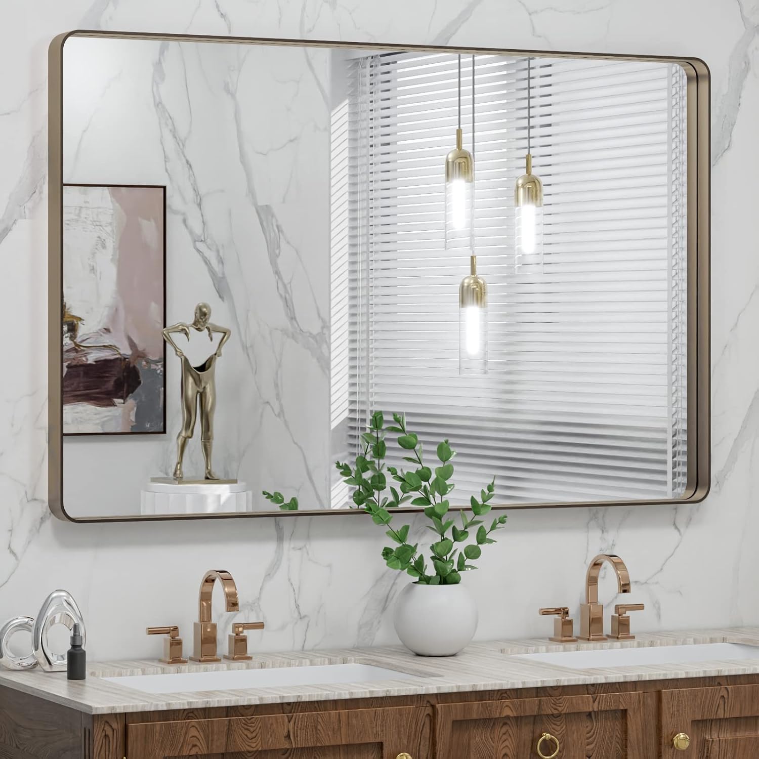22x30 Inch Black Metal Frame Bathroom Mirror