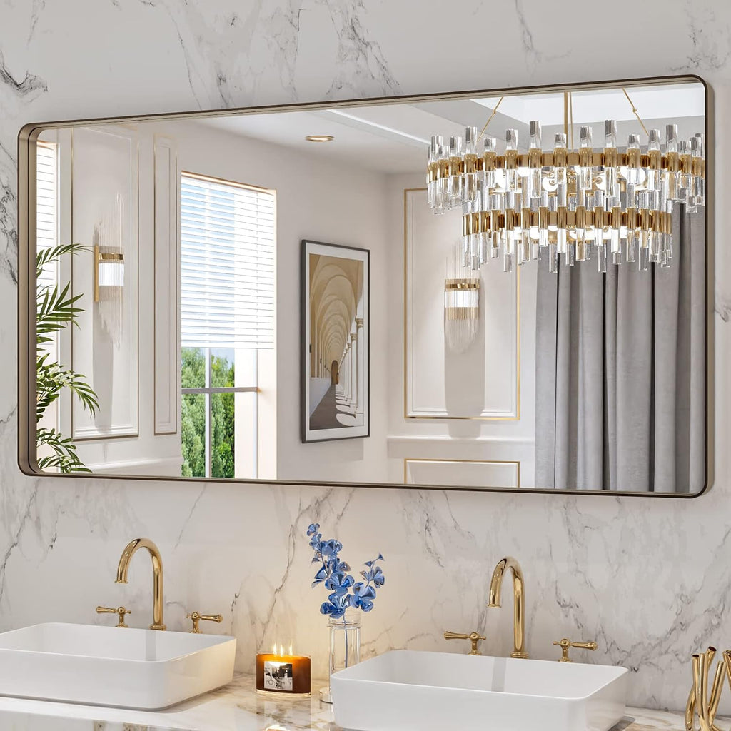 22x30 Inch Black Metal Frame Bathroom Mirror