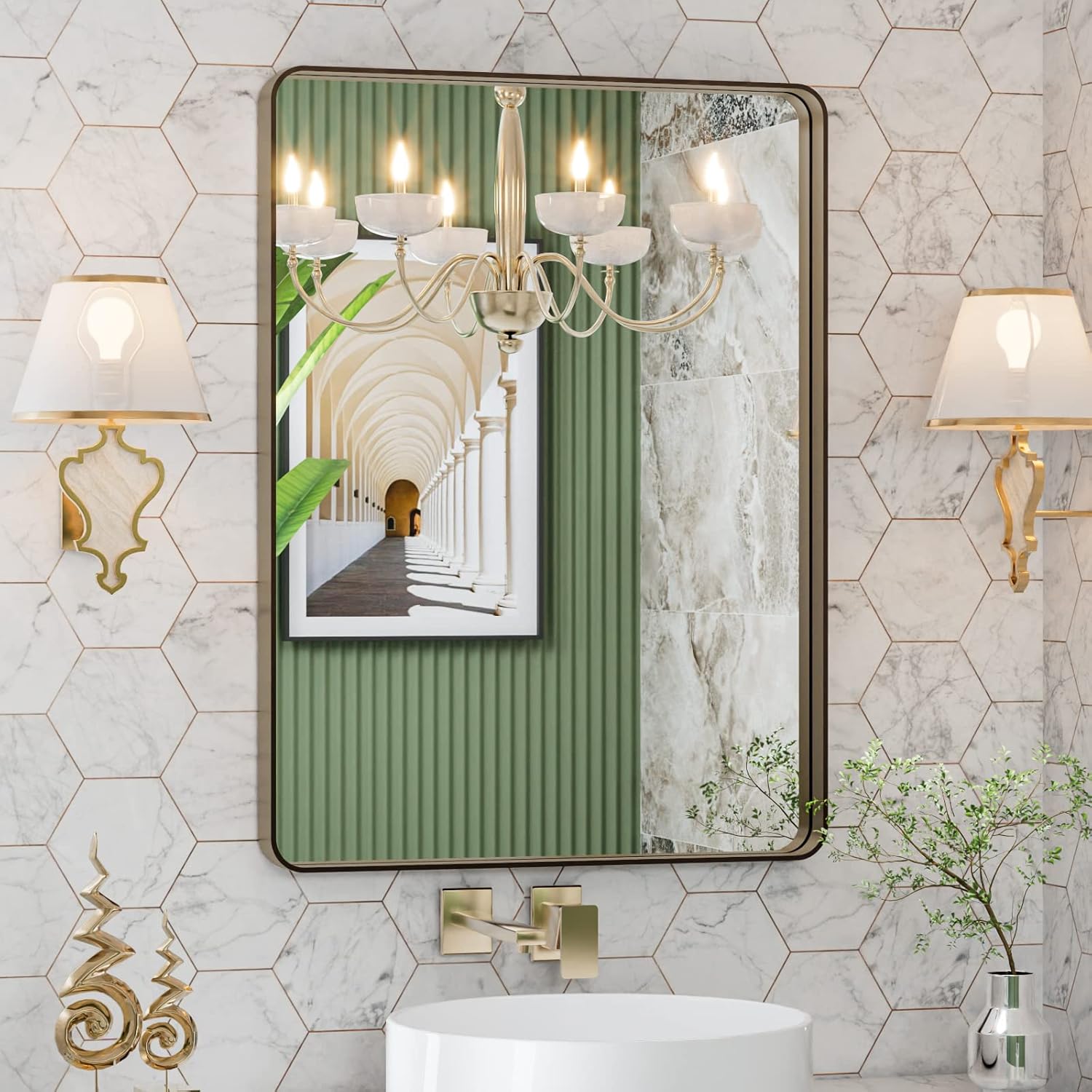 22x30 Inch Black Metal Frame Bathroom Mirror