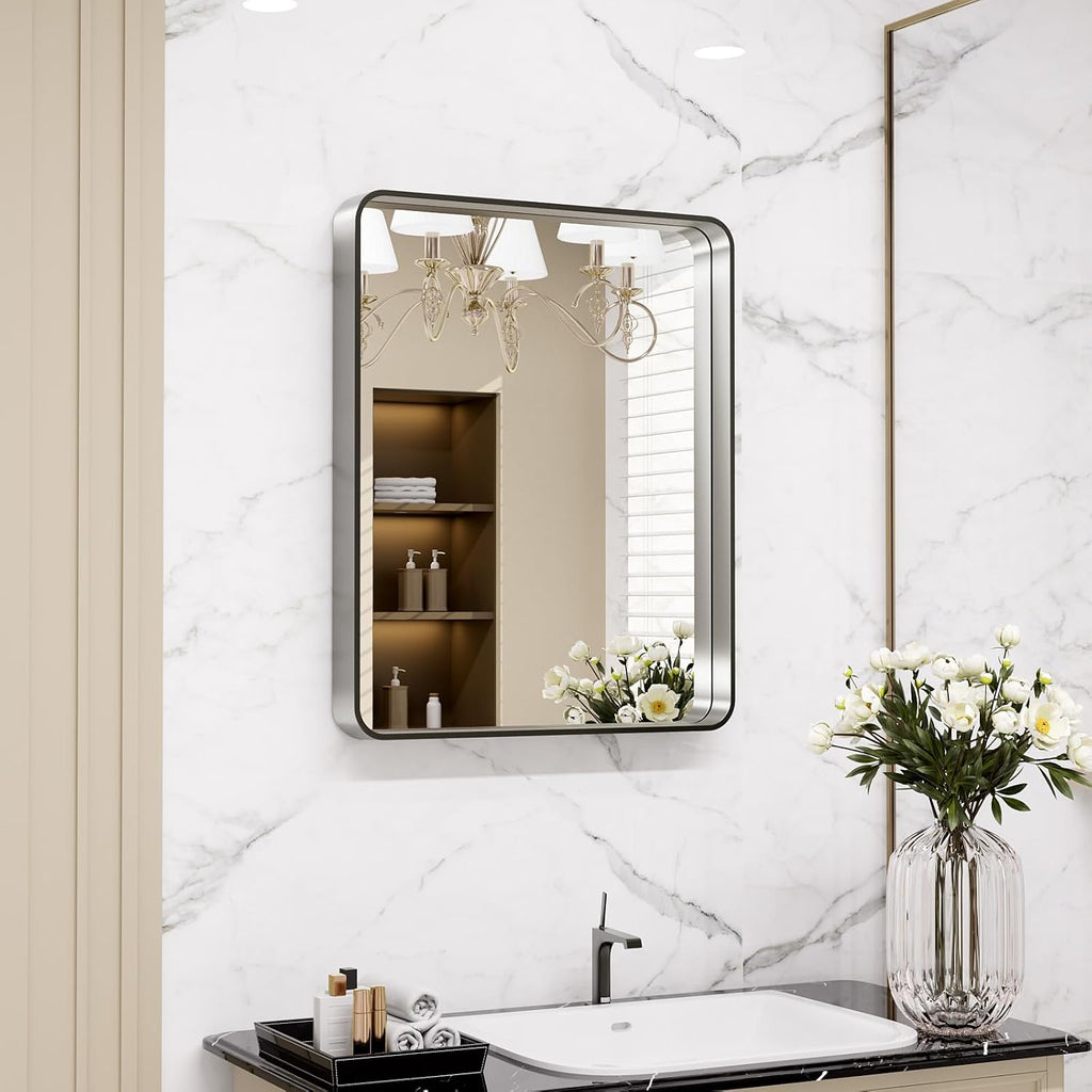 22x30 Inch Black Metal Frame Bathroom Mirror