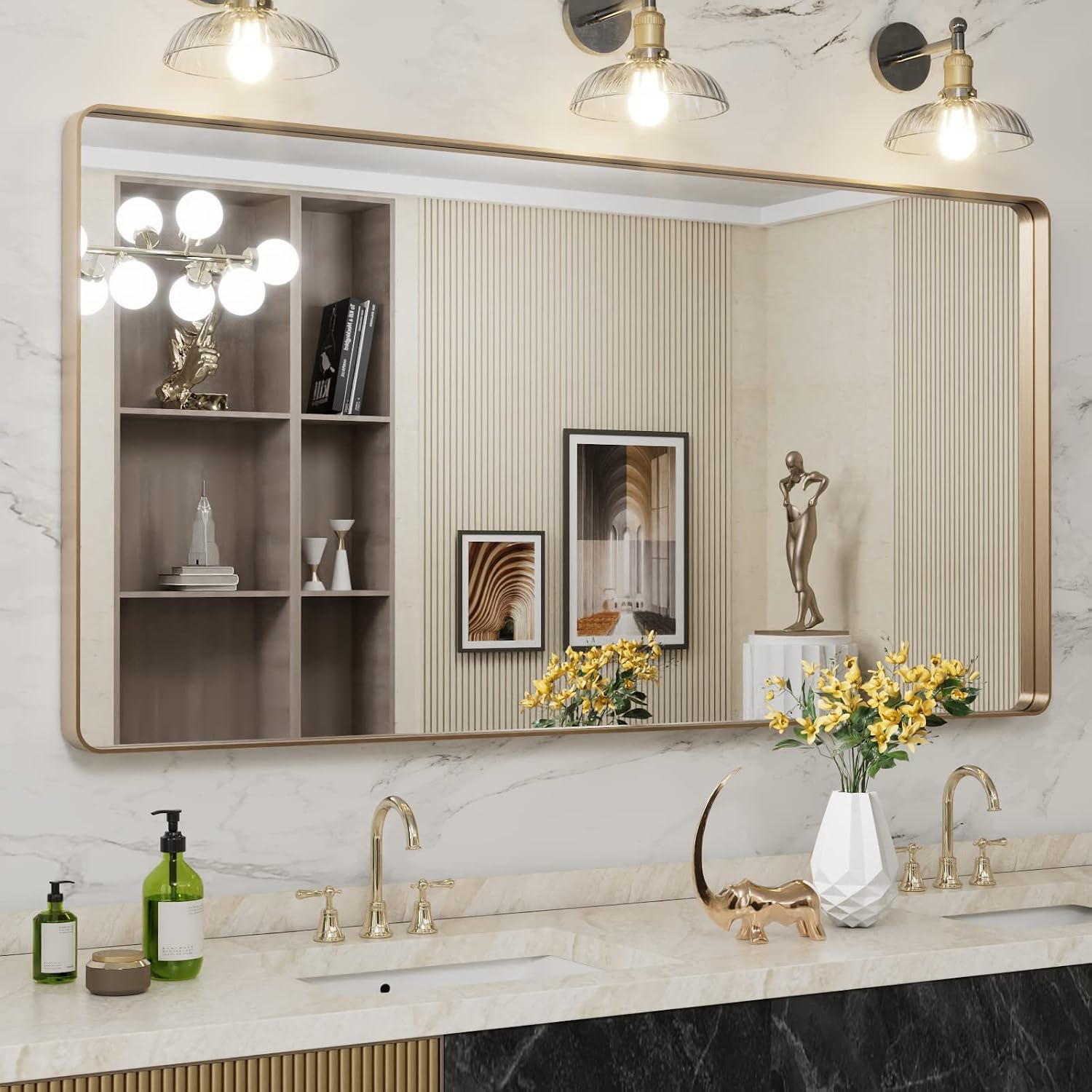 22x30 Inch Black Metal Frame Bathroom Mirror