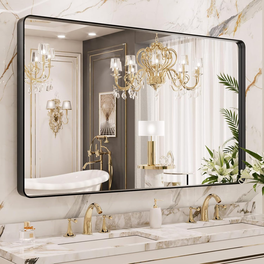 22x30 Inch Black Metal Frame Bathroom Mirror