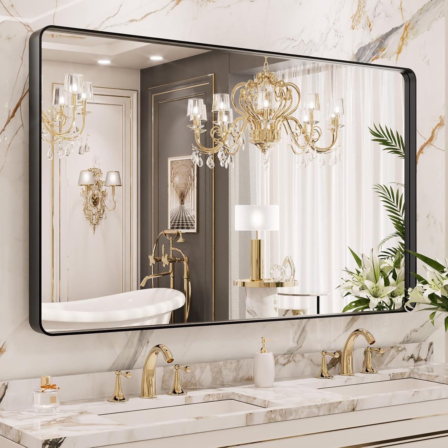 22x30 Inch Black Metal Frame Bathroom Mirror