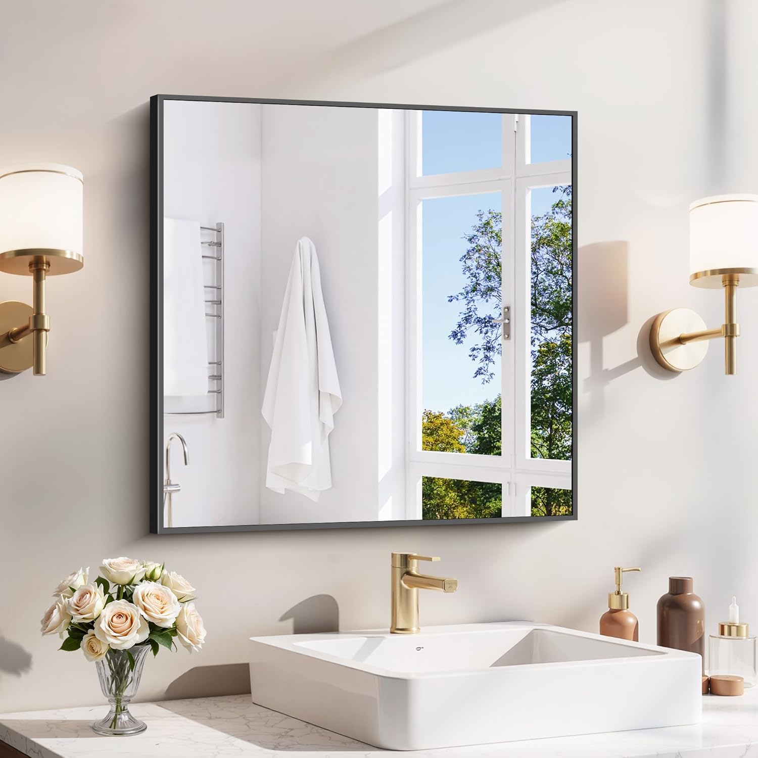 18x24 Inch Black Aluminum Frame Bathroom Mirror