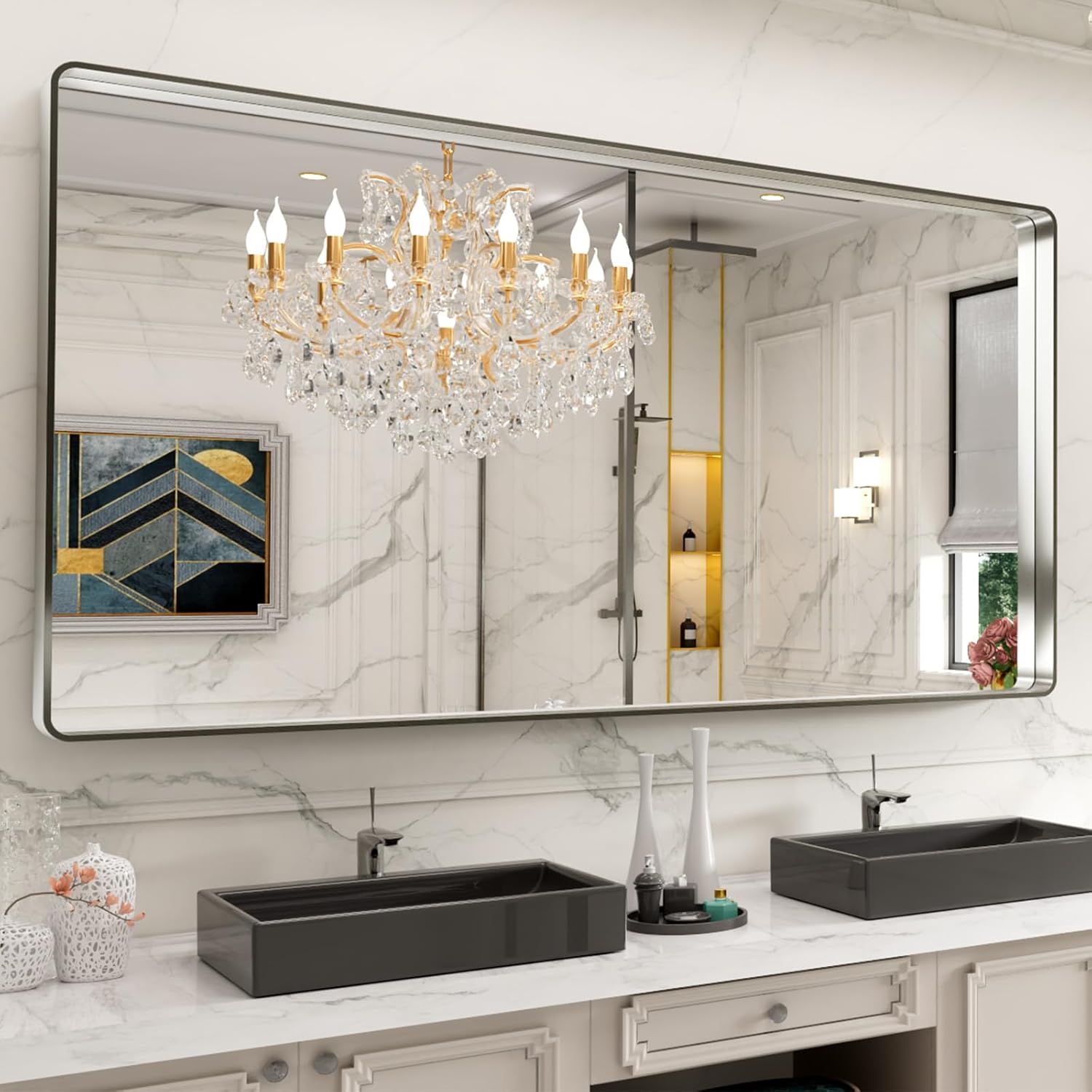 22x30 Inch Black Metal Frame Bathroom Mirror
