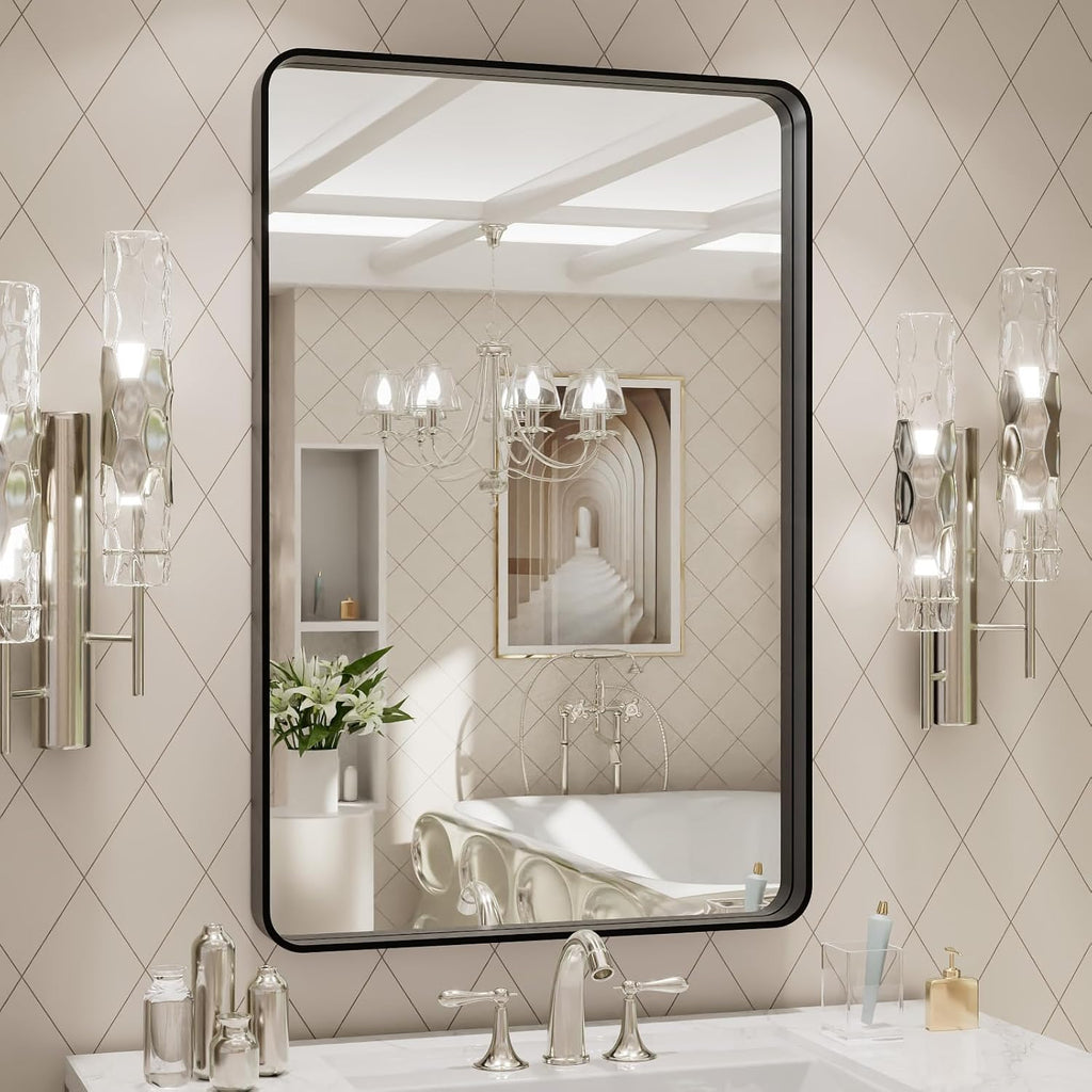 22x30 Inch Black Metal Frame Bathroom Mirror
