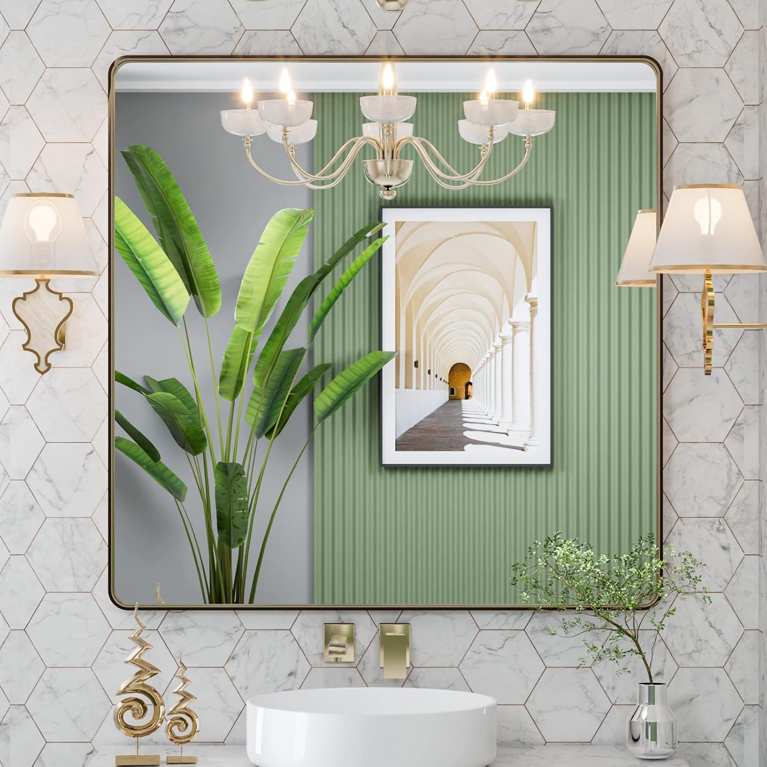 22x30 Inch Black Metal Frame Bathroom Mirror