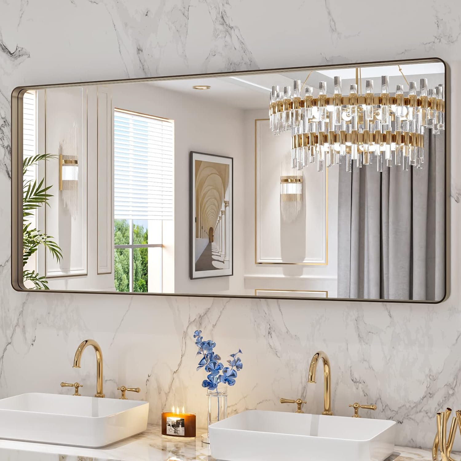 22x30 Inch Black Metal Frame Bathroom Mirror