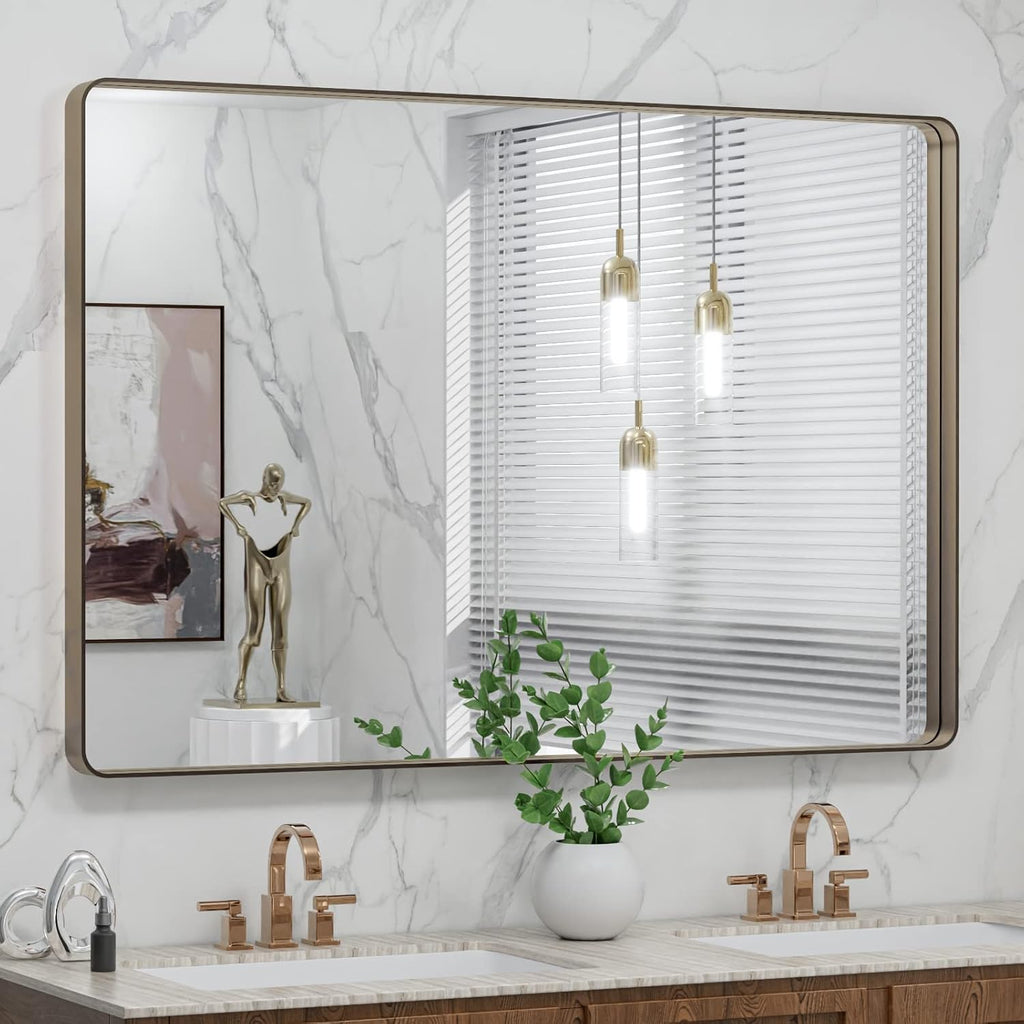 22x30 Inch Black Metal Frame Bathroom Mirror