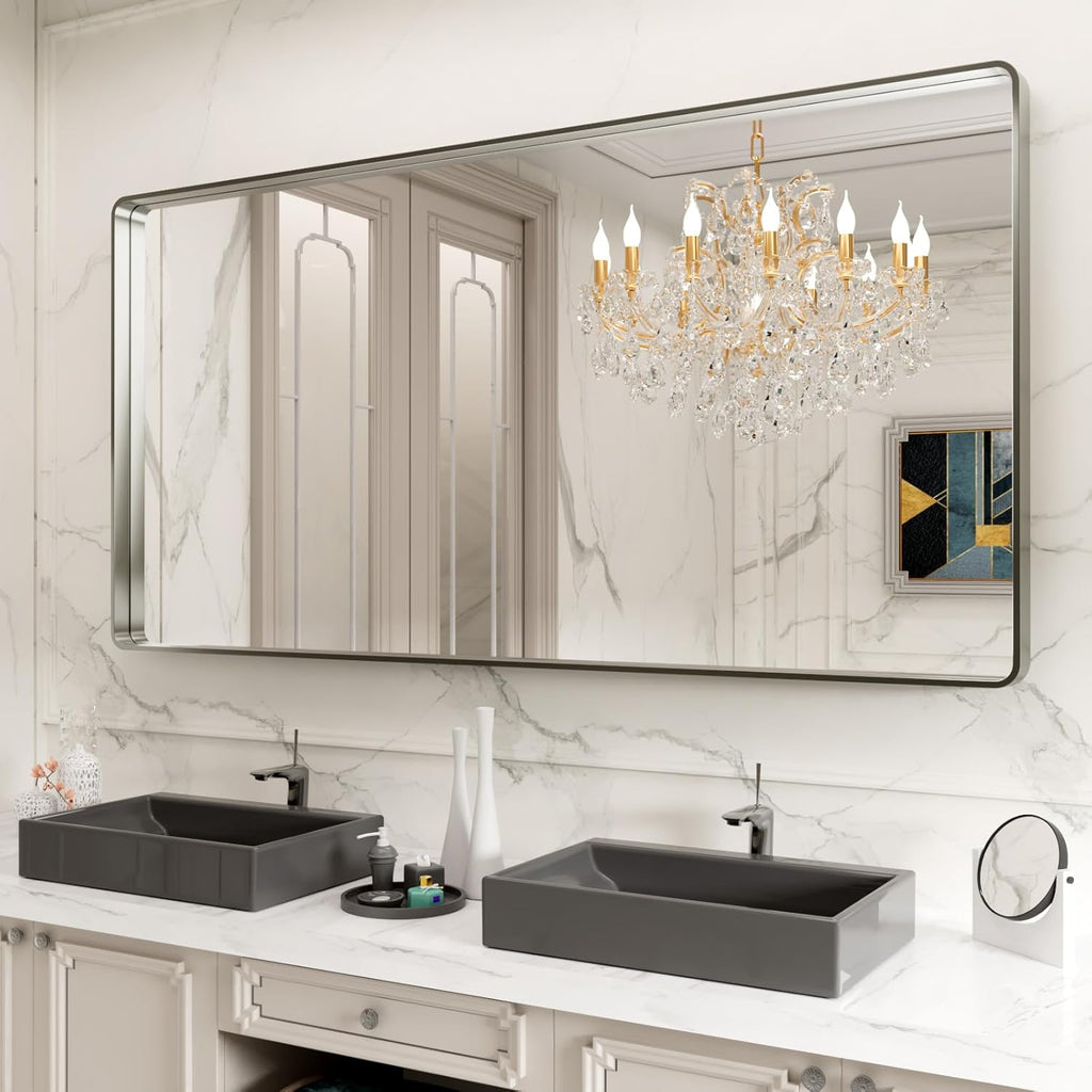 22x30 Inch Black Metal Frame Bathroom Mirror