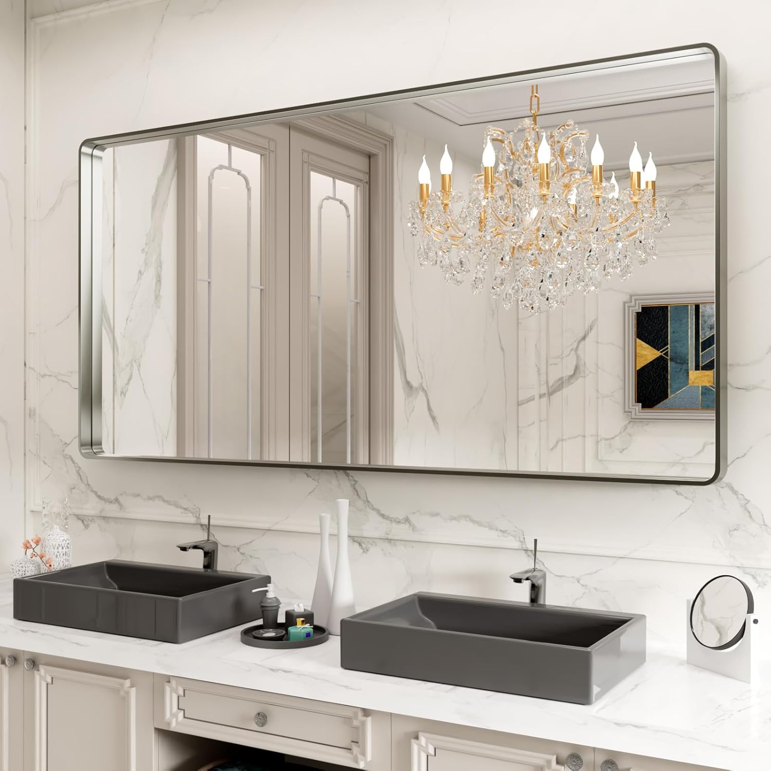 22x30 Inch Black Metal Frame Bathroom Mirror