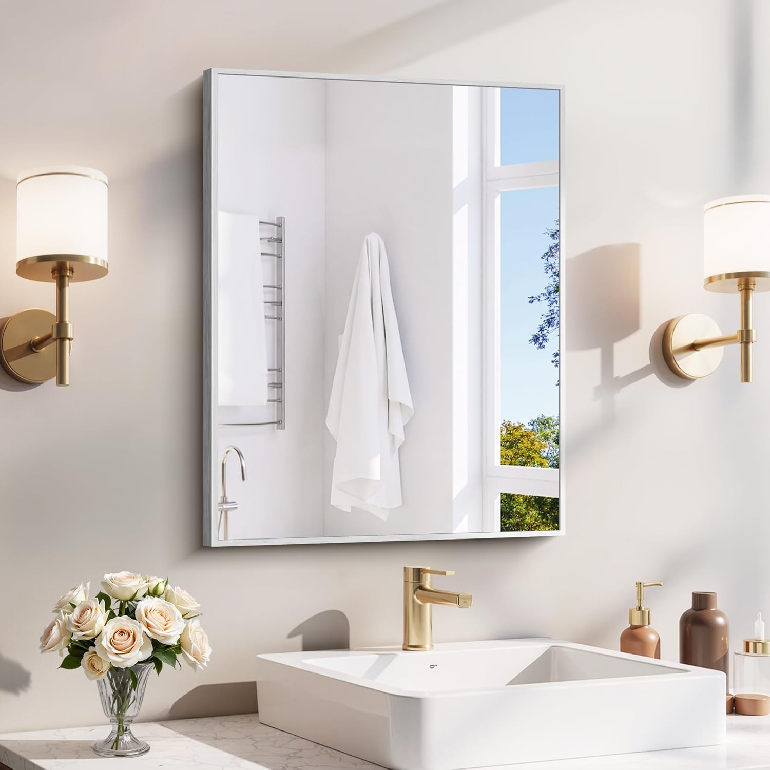 18x24 Inch Black Aluminum Frame Bathroom Mirror