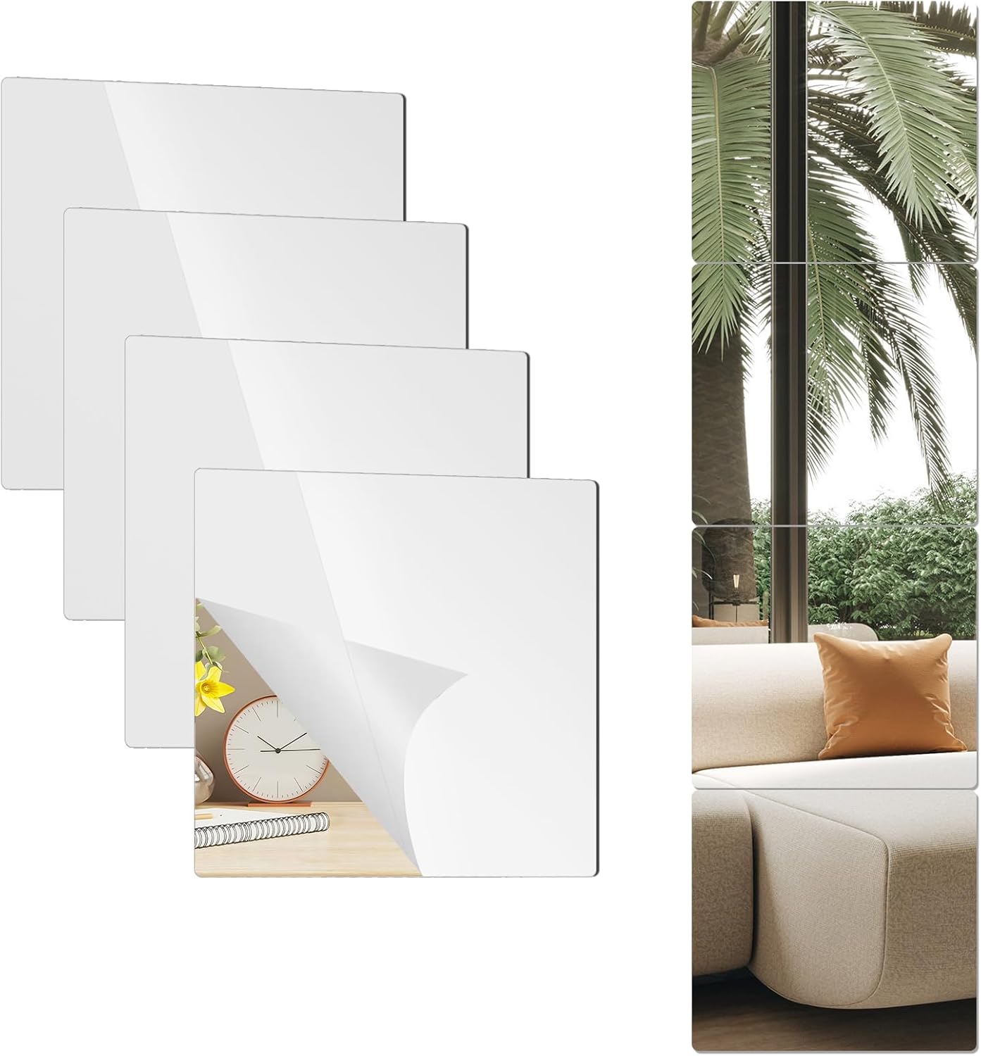 4 Pack 12x12 Inch Acrylic Wall Mirror Tiles