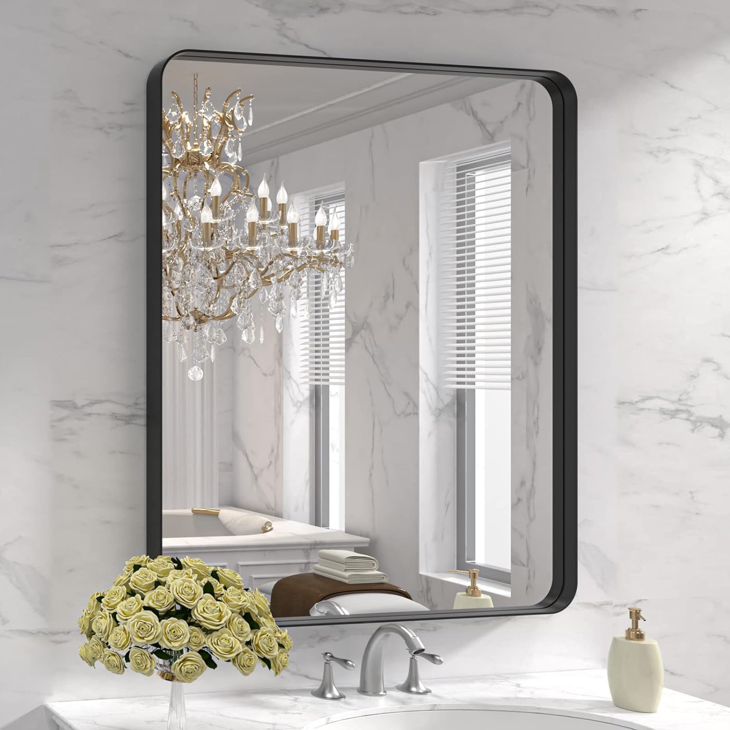 22x30 Inch Black Metal Frame Bathroom Mirror