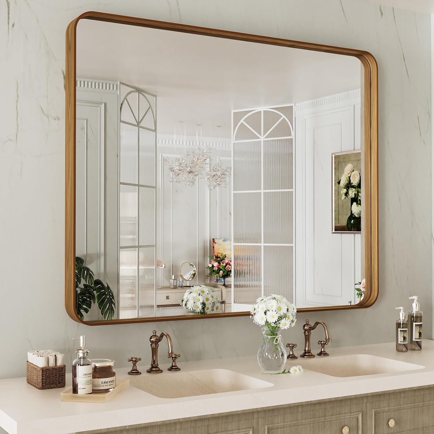 22x30 Inch Black Metal Frame Bathroom Mirror