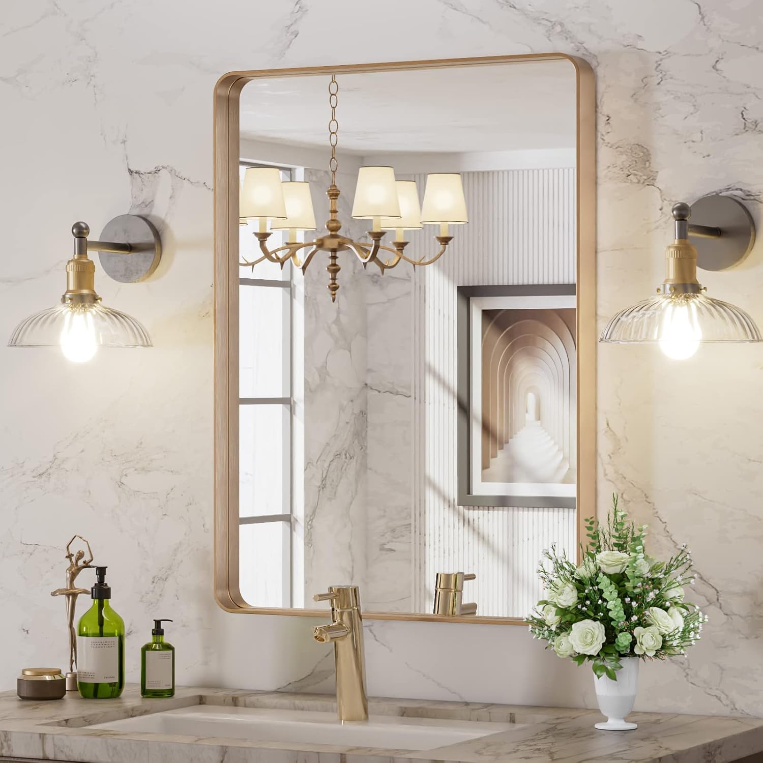 22x30 Inch Black Metal Frame Bathroom Mirror