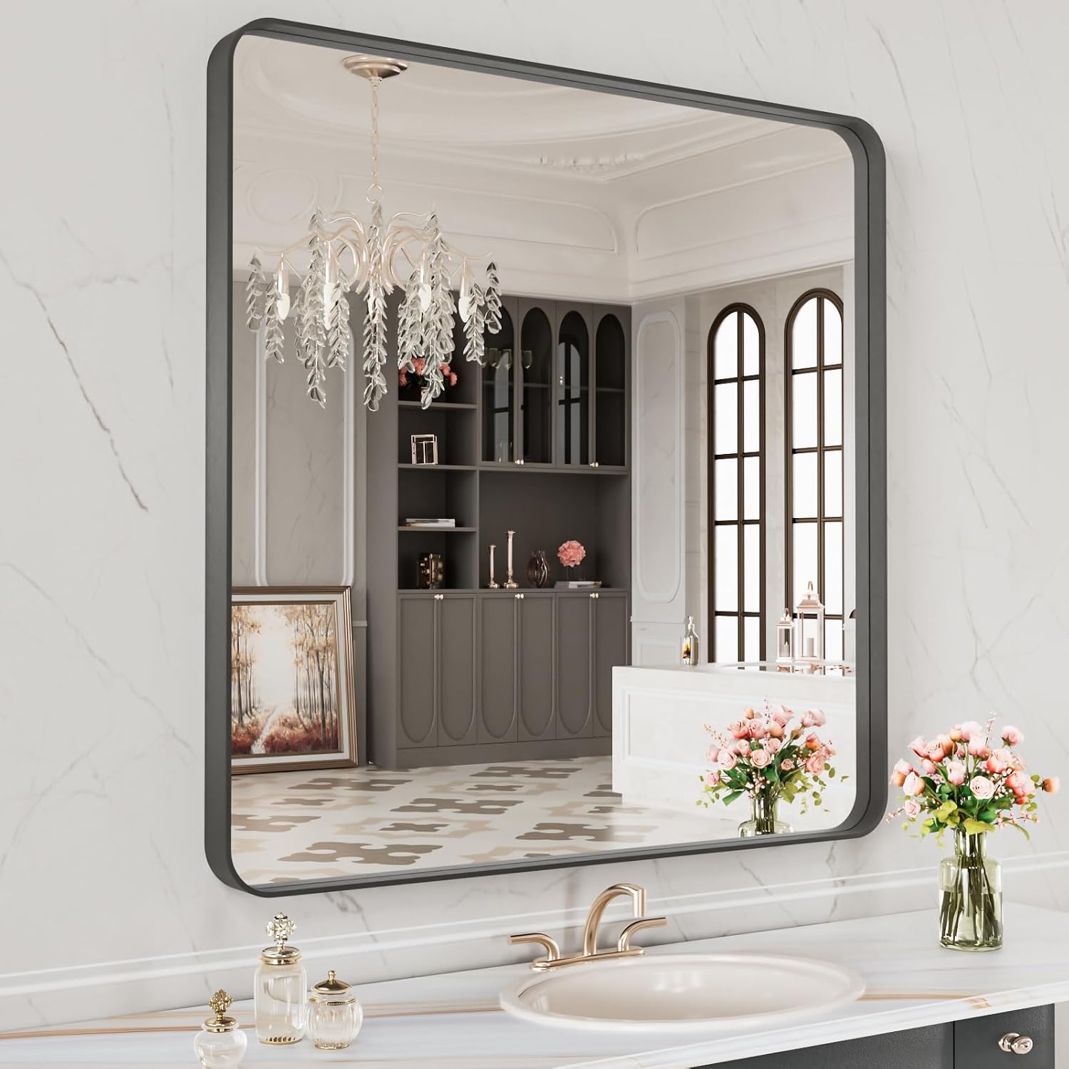 22x30 Inch Black Metal Frame Bathroom Mirror