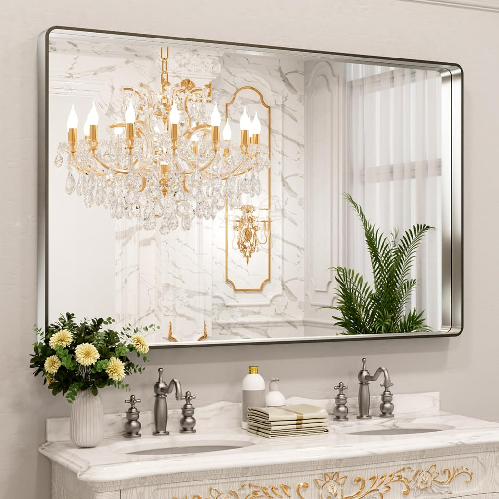 22x30 Inch Black Metal Frame Bathroom Mirror