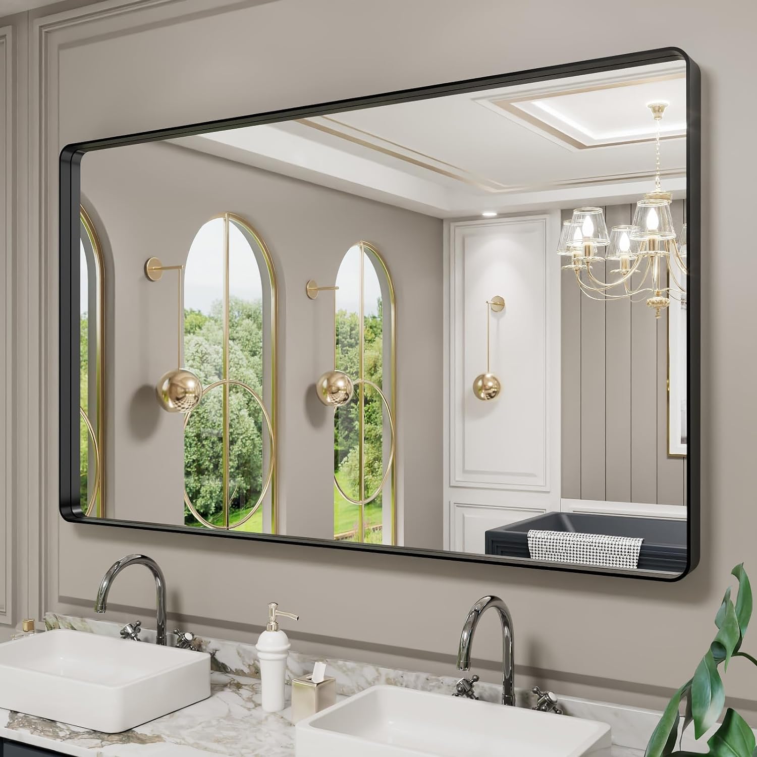 22x30 Inch Black Metal Frame Bathroom Mirror