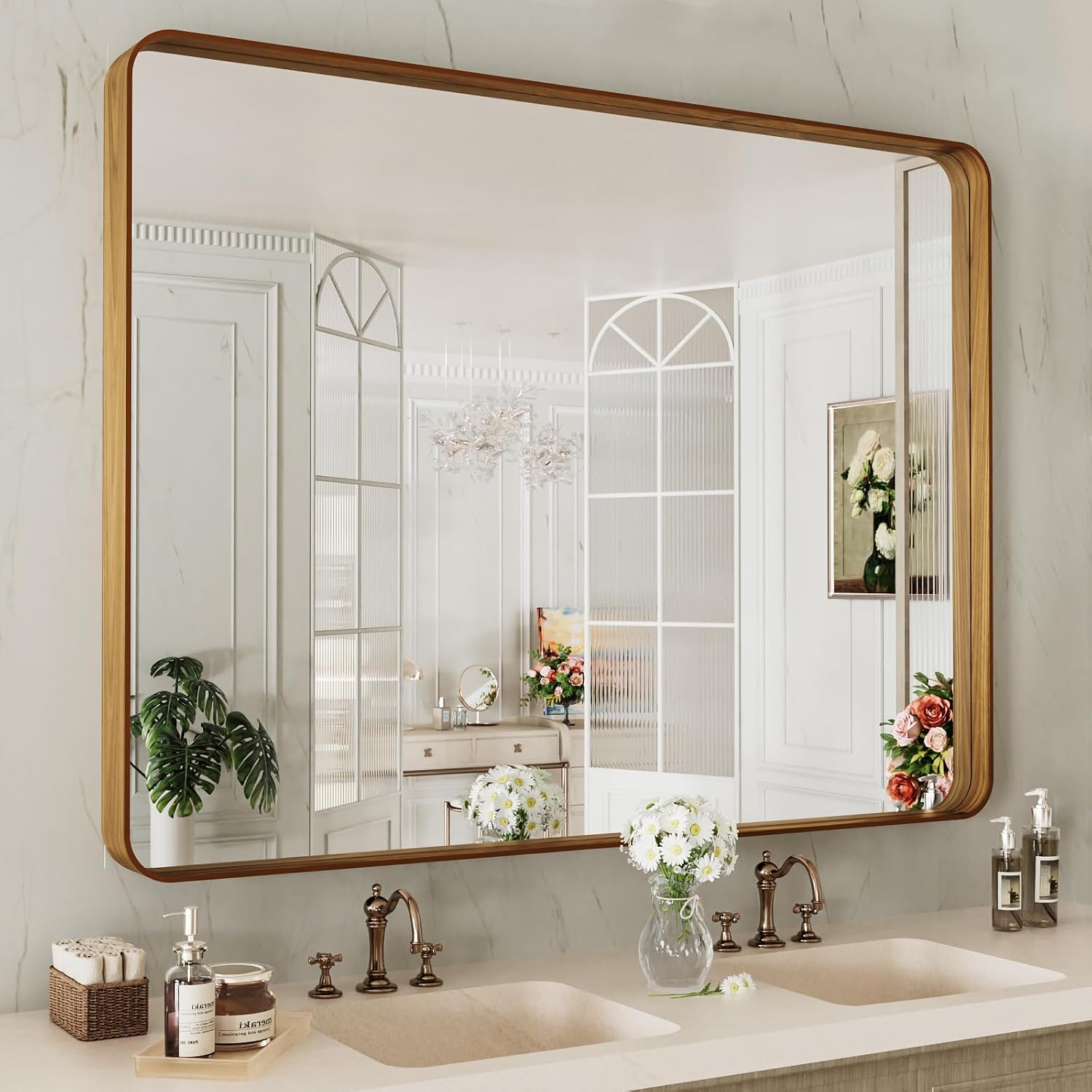 22x30 Inch Black Metal Frame Bathroom Mirror