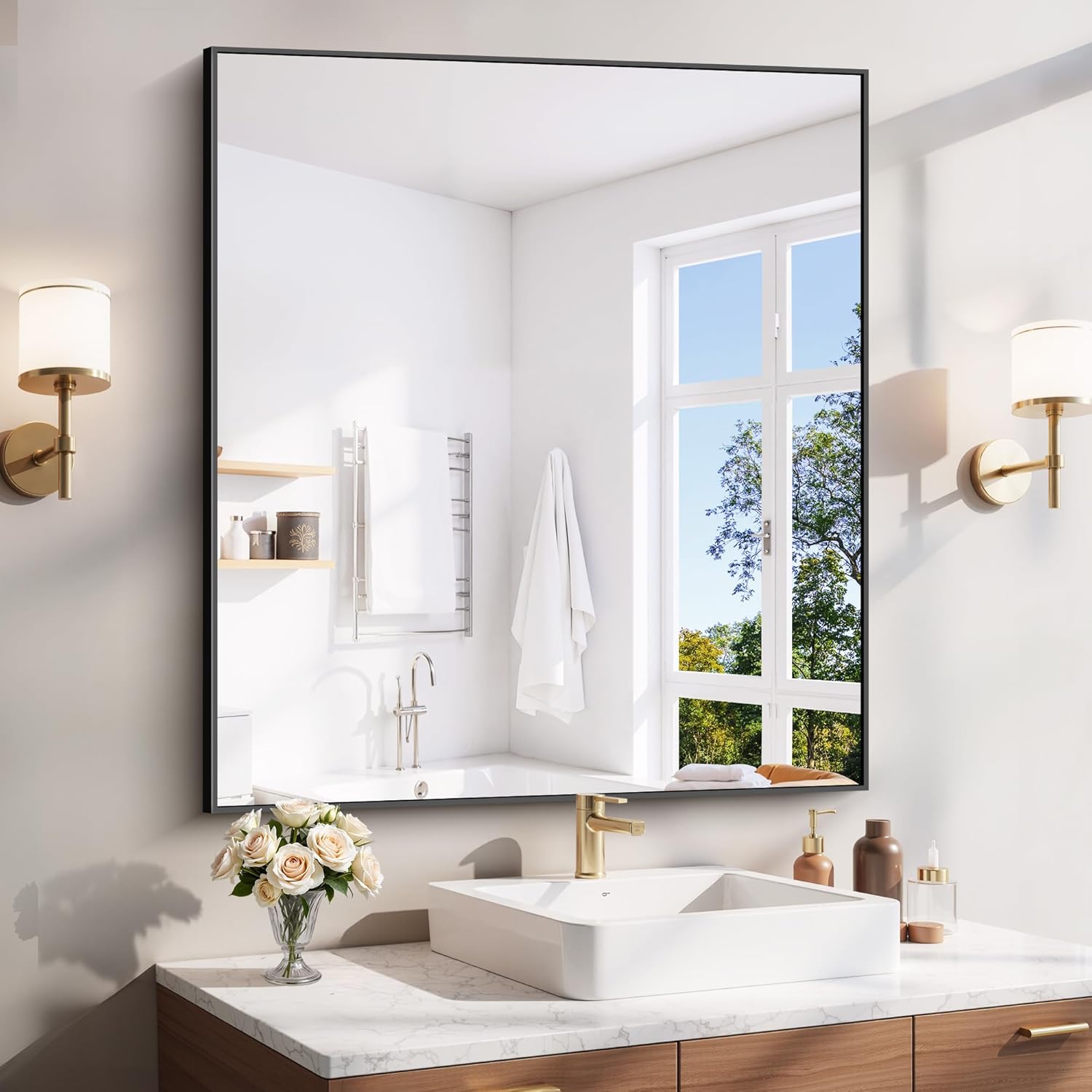 18x24 Inch Black Aluminum Frame Bathroom Mirror