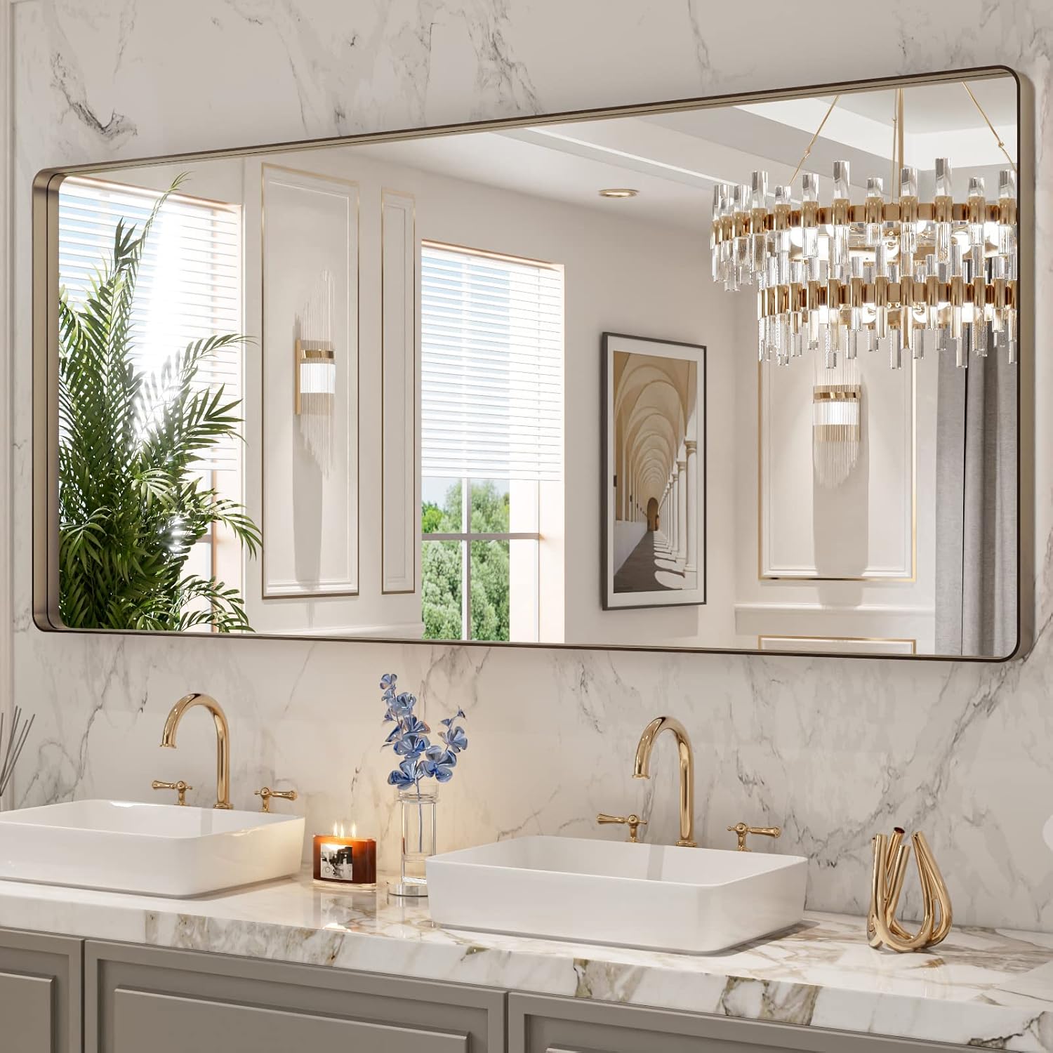 22x30 Inch Black Metal Frame Bathroom Mirror