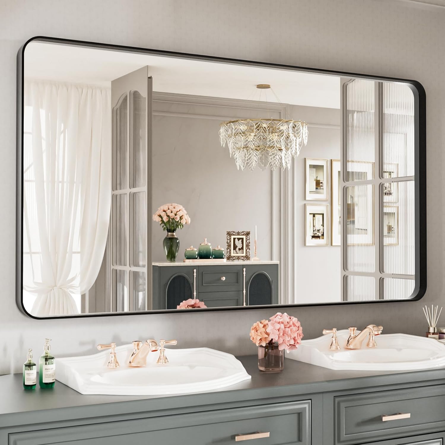 22x30 Inch Black Metal Frame Bathroom Mirror