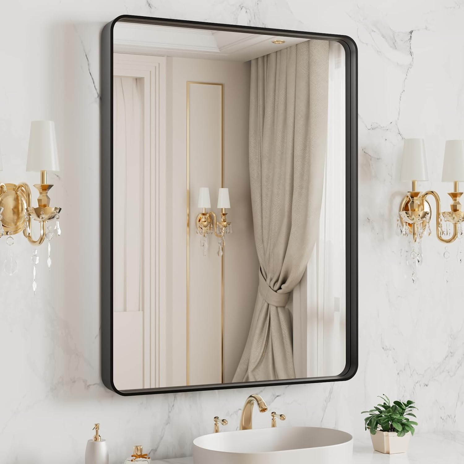 22x30 Inch Black Metal Frame Bathroom Mirror